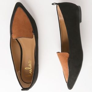 Lulus Black and brown faux suede pointy toe loafers size 7